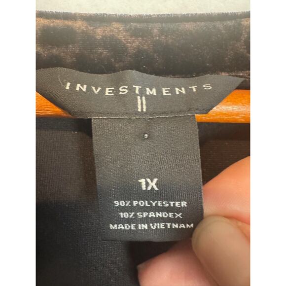 Investments II Velvet Leopard Blouse Burnout Top Long Sleeves Black Brown Sz 1X - Picture 6 of 8